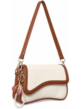 〽️ Women's Brown Beige Pu Leather 2 Removable Strap And Zipper Closure Tote Bag